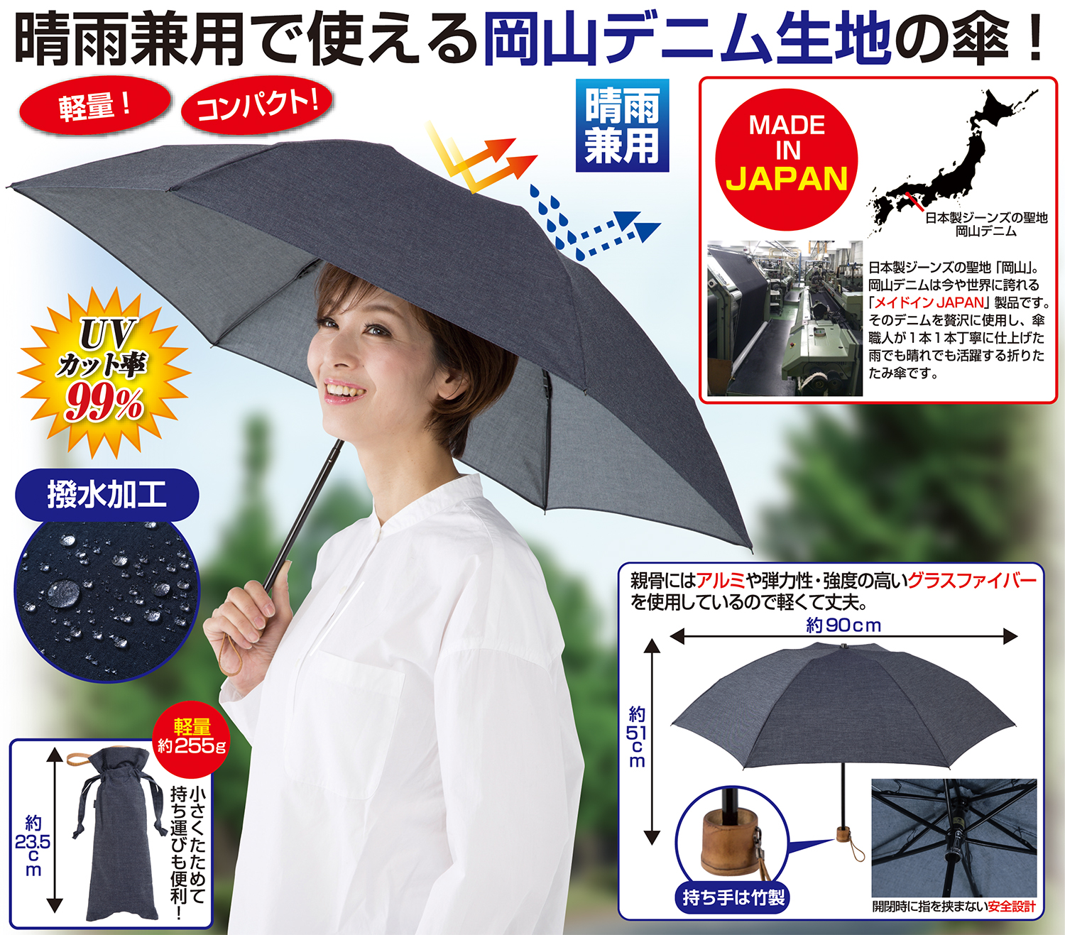 【今月限定】岡山デニム　晴雨兼用　折り畳み傘　55センチ　新品　日本製 小物